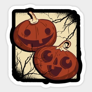 Two happy pumpkins in a thunderstorm Sticker